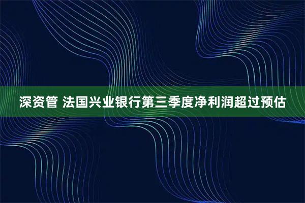深资管 法国兴业银行第三季度净利润超过预估